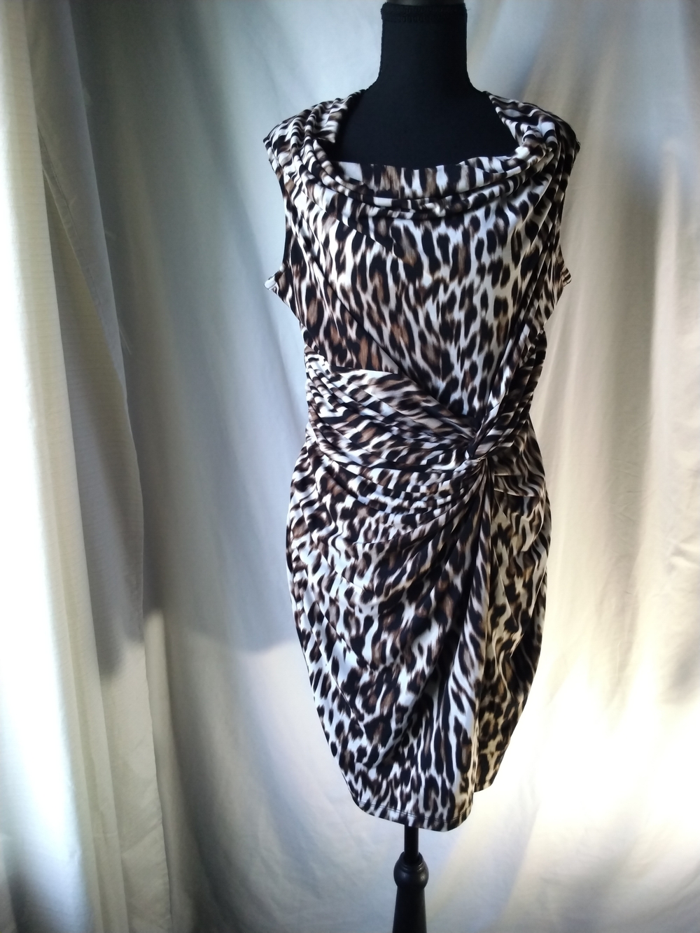 Worthington Leopard Print Drape Sheath Dress - Brown/Black/White